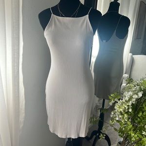 Cream ribbed midi dress